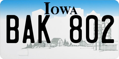 IA license plate BAK802