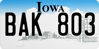 IA license plate BAK803