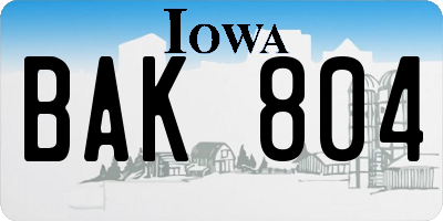 IA license plate BAK804