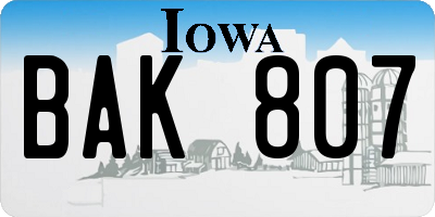 IA license plate BAK807