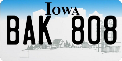 IA license plate BAK808