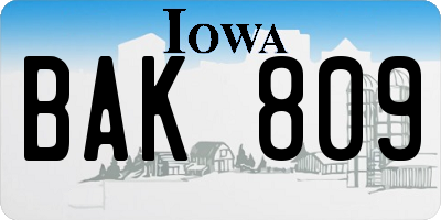 IA license plate BAK809