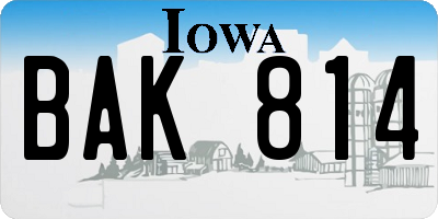 IA license plate BAK814