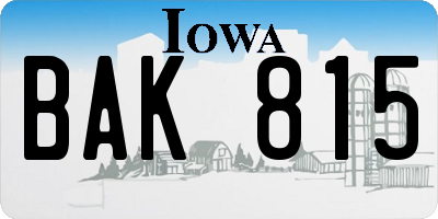 IA license plate BAK815