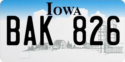 IA license plate BAK826
