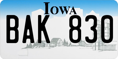 IA license plate BAK830