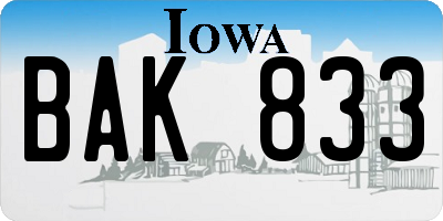 IA license plate BAK833
