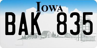 IA license plate BAK835