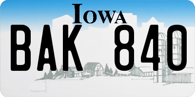 IA license plate BAK840