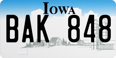 IA license plate BAK848