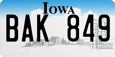 IA license plate BAK849