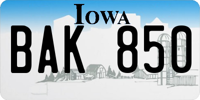 IA license plate BAK850