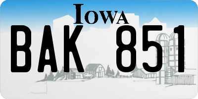 IA license plate BAK851