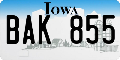 IA license plate BAK855