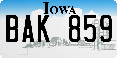 IA license plate BAK859