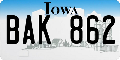 IA license plate BAK862