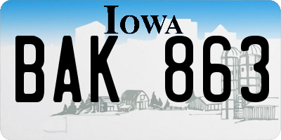 IA license plate BAK863