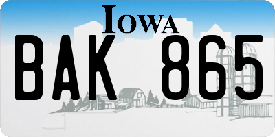 IA license plate BAK865
