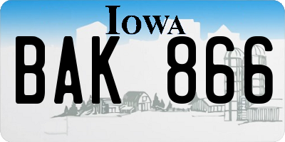IA license plate BAK866