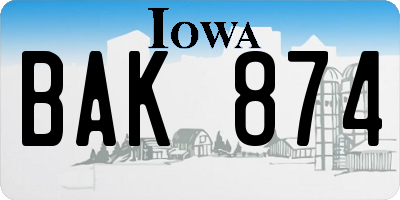 IA license plate BAK874