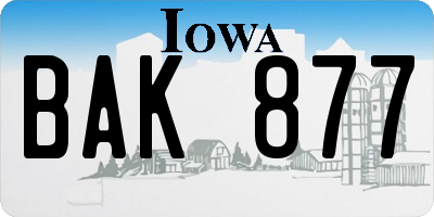 IA license plate BAK877