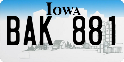 IA license plate BAK881