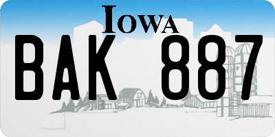 IA license plate BAK887