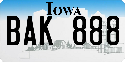 IA license plate BAK888