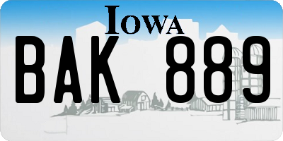 IA license plate BAK889