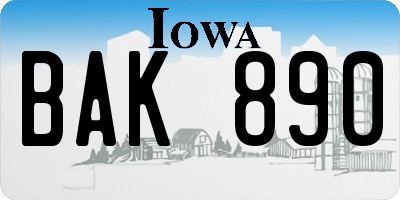 IA license plate BAK890