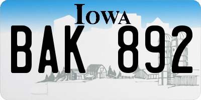 IA license plate BAK892