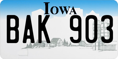 IA license plate BAK903