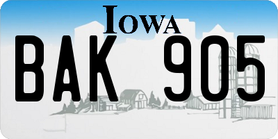 IA license plate BAK905