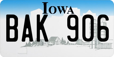 IA license plate BAK906