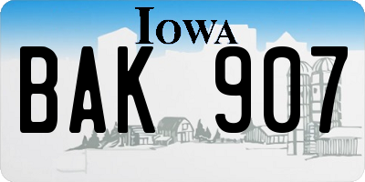 IA license plate BAK907
