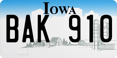 IA license plate BAK910
