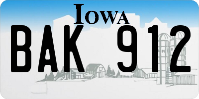 IA license plate BAK912