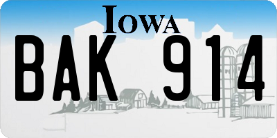 IA license plate BAK914