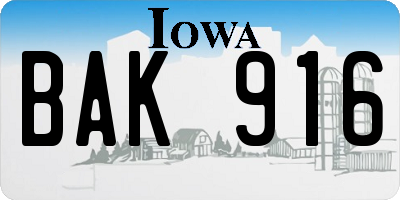 IA license plate BAK916