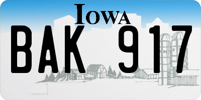 IA license plate BAK917