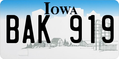 IA license plate BAK919