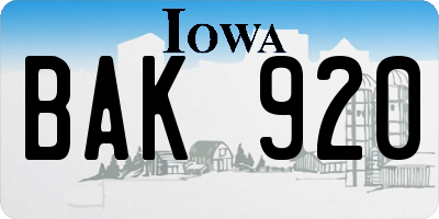 IA license plate BAK920