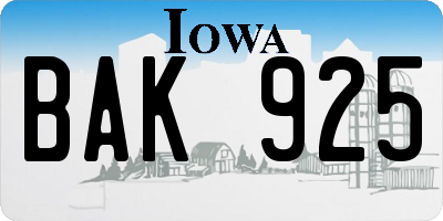 IA license plate BAK925