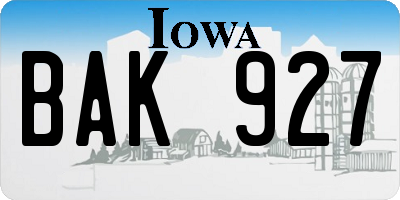 IA license plate BAK927