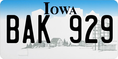 IA license plate BAK929