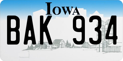 IA license plate BAK934