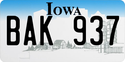 IA license plate BAK937