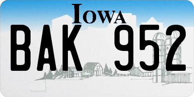 IA license plate BAK952