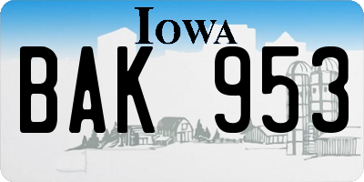 IA license plate BAK953