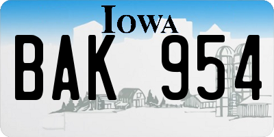 IA license plate BAK954